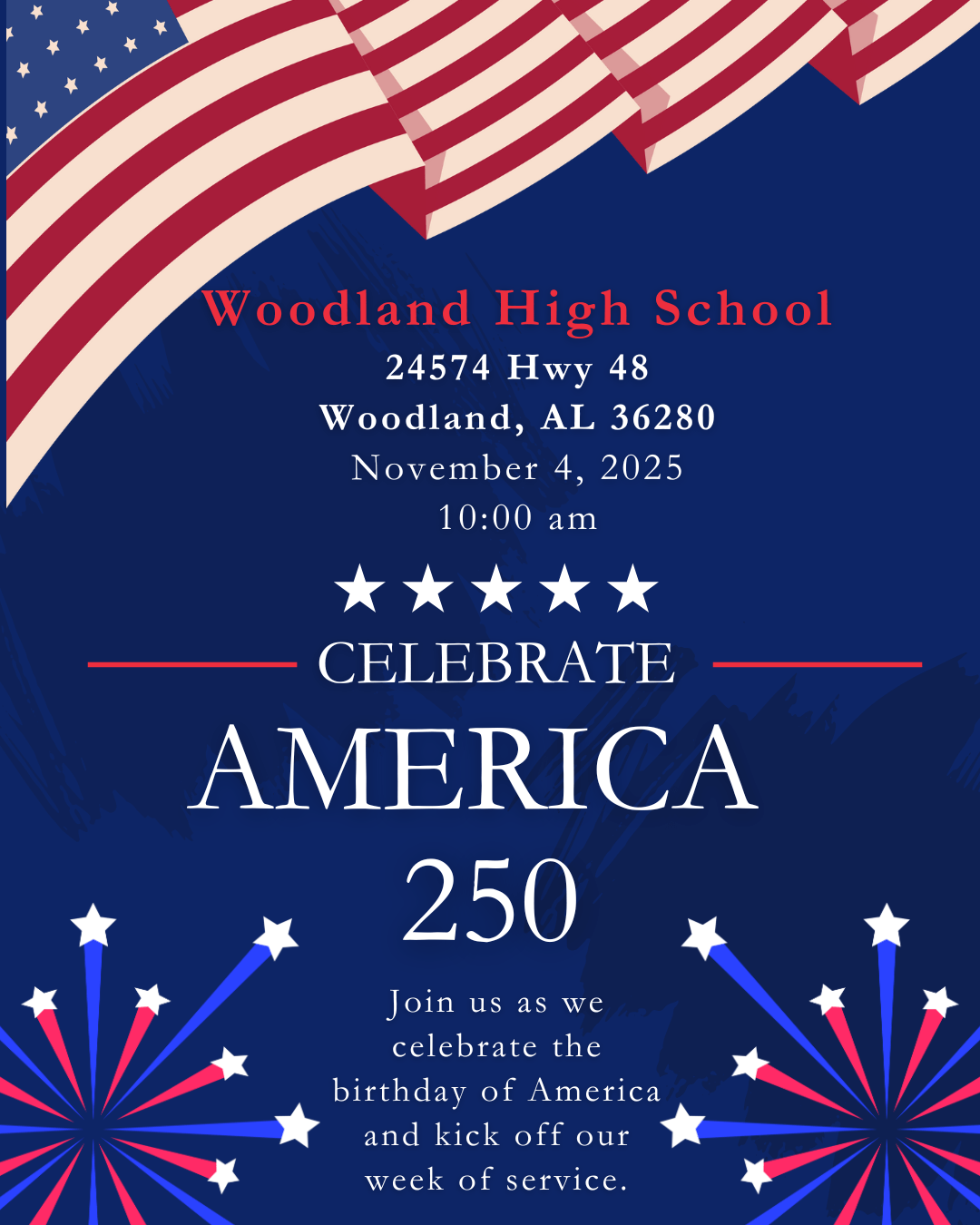 Woodland High School Celebrate America 250 Graphic